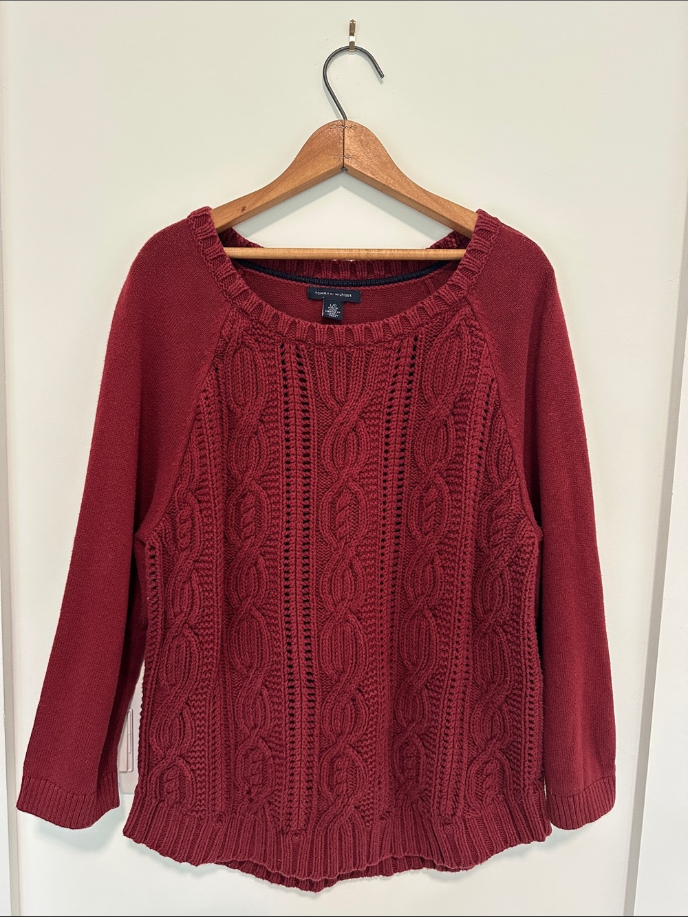 Tommy Hilfiger Red Cable Knit Crewneck Sweater